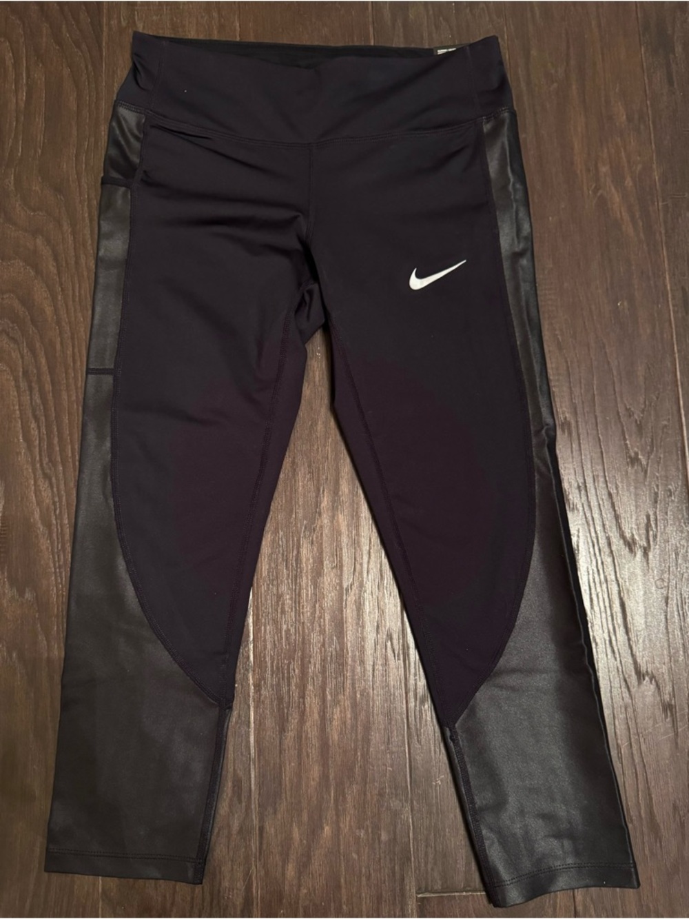 Nike Black Athletic Leggings with Faux Leather Panels